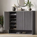46 Large Shoe Storage Cabinet with Fluted Door & Adjustable Shelves, Holds 30-35 Pairs, Wooden Entryway Shoe Organizer for Living Room