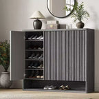 46 Large Shoe Storage Cabinet with Fluted Door & Adjustable Shelves, Holds 30-35 Pairs, Wooden Entryway Shoe Organizer for Living Room