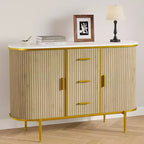 127 cm Modern Sideboard with Mid-Century Ribbed Details & Faux Marble Cover, Curved Profile Sliding Doors and Ample Storage Space