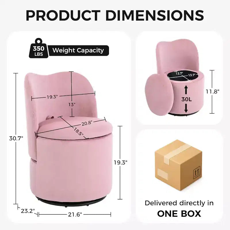 Sedia Girevole da Toilette con Contenitore, Sgabello Rotondo Imbottito da Trucco, Sedia Accento con Schienale, Sedile Morbido Imbottito per Camera da Letto, Soggiorno