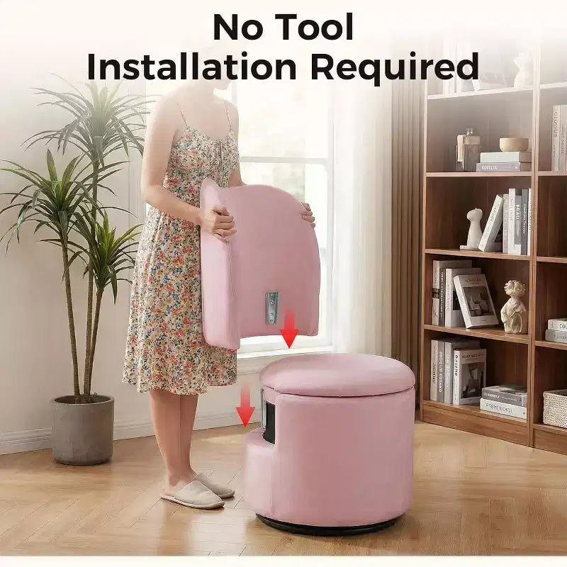Sedia Girevole da Toilette con Contenitore, Sgabello Rotondo Imbottito da Trucco, Sedia Accento con Schienale, Sedile Morbido Imbottito per Camera da Letto, Soggiorno