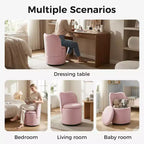 Sedia Girevole da Toilette con Contenitore, Sgabello Rotondo Imbottito da Trucco, Sedia Accento con Schienale, Sedile Morbido Imbottito per Camera da Letto, Soggiorno