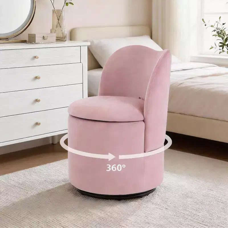 Sedia Girevole da Toilette con Contenitore, Sgabello Rotondo Imbottito da Trucco, Sedia Accento con Schienale, Sedile Morbido Imbottito per Camera da Letto, Soggiorno