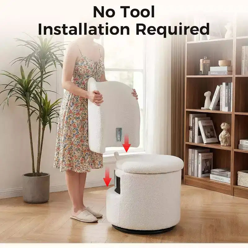 Sedia Girevole da Toilette con Contenitore, Sgabello Rotondo Imbottito da Trucco, Sedia Accento con Schienale, Sedile Morbido Imbottito per Camera da Letto, Soggiorno