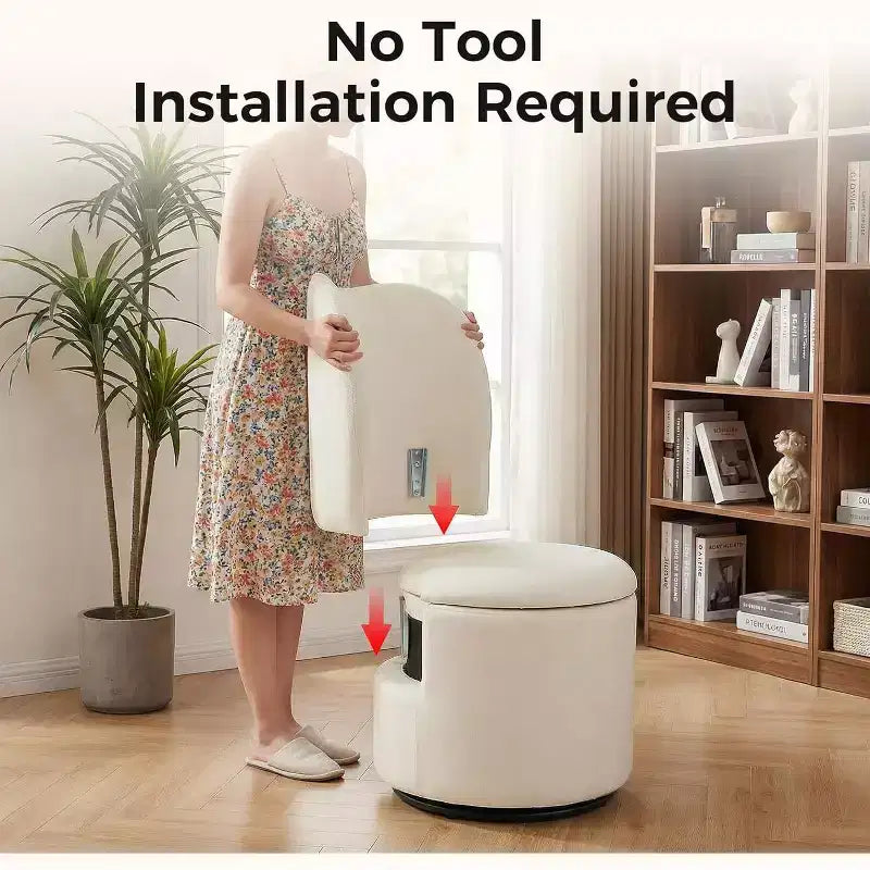 Sedia Girevole da Toilette con Contenitore, Sgabello Rotondo Imbottito da Trucco, Sedia Accento con Schienale, Sedile Morbido Imbottito per Camera da Letto, Soggiorno