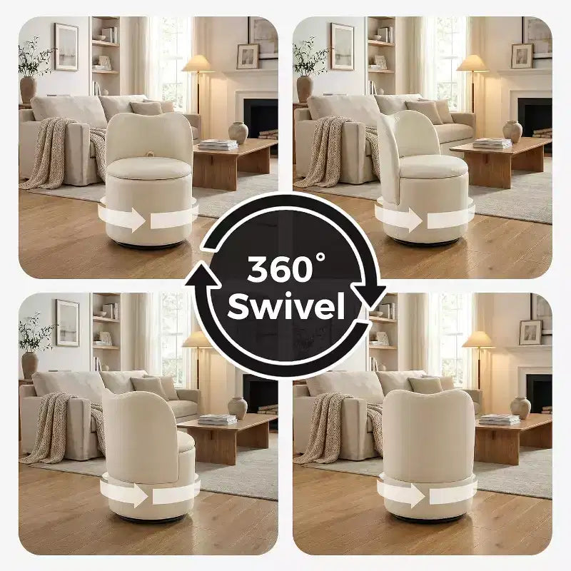 Sedia Girevole da Toilette con Contenitore, Sgabello Rotondo Imbottito da Trucco, Sedia Accento con Schienale, Sedile Morbido Imbottito per Camera da Letto, Soggiorno