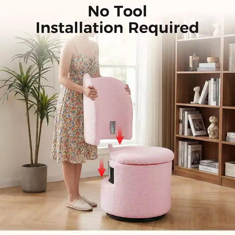 Sedia Girevole da Toilette con Contenitore, Sgabello Rotondo Imbottito da Trucco, Sedia Accento con Schienale, Sedile Morbido Imbottito per Camera da Letto, Soggiorno