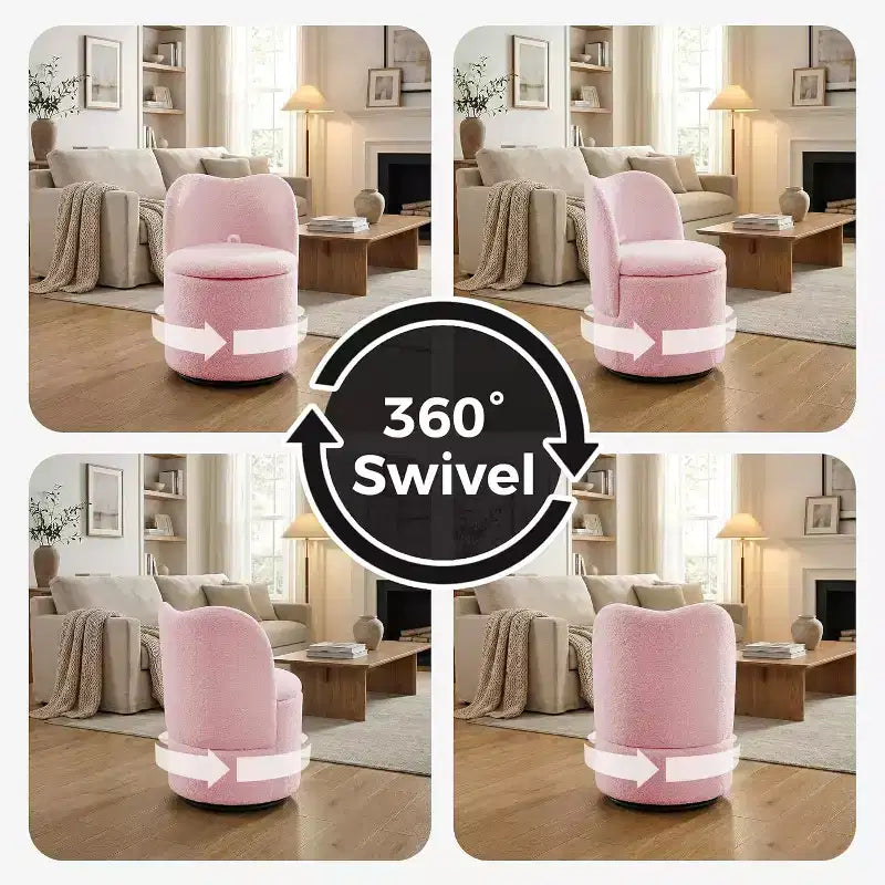 Sedia Girevole da Toilette con Contenitore, Sgabello Rotondo Imbottito da Trucco, Sedia Accento con Schienale, Sedile Morbido Imbottito per Camera da Letto, Soggiorno