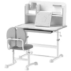 Scrivania e sedia Qaba per bambini, set scrivania e sedia da studio per bambini regolabile in altezza con piano inclinabile, cassetto portaoggetti e leggio, grigio