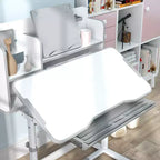 Scrivania e sedia Qaba per bambini, set scrivania e sedia da studio per bambini regolabile in altezza con piano inclinabile, cassetto portaoggetti e leggio, grigio
