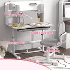 Scrivania e sedia Qaba per bambini, set scrivania e sedia da studio per bambini regolabile in altezza con piano inclinabile, cassetto portaoggetti e leggio, grigio