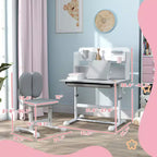 Scrivania e sedia Qaba per bambini, set scrivania e sedia da studio per bambini regolabile in altezza con piano inclinabile, cassetto portaoggetti e leggio, grigio
