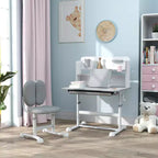 Scrivania e sedia Qaba per bambini, set scrivania e sedia da studio per bambini regolabile in altezza con piano inclinabile, cassetto portaoggetti e leggio, grigio