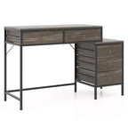 Scrivania per computer Costway con 5 cassetti, schedario laterale, struttura in metallo resistente per ufficio Marrone rustico/Grigio/Bianco e Nero