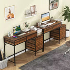 Scrivania per computer Costway con 5 cassetti, schedario laterale, struttura in metallo resistente per ufficio Marrone rustico/Grigio/Bianco e Nero