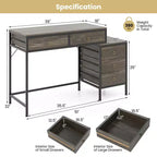 Scrivania per computer Costway con 5 cassetti, schedario laterale, struttura in metallo resistente per ufficio Marrone rustico/Grigio/Bianco e Nero