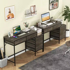 Scrivania per computer Costway con 5 cassetti, schedario laterale, struttura in metallo resistente per ufficio Marrone rustico/Grigio/Bianco e Nero
