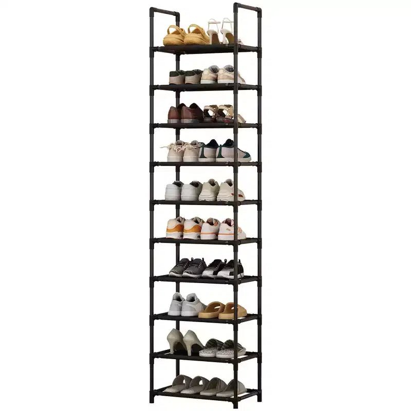 10-Tier Shoe Rack Organizer, Tall Vertical Shoe Shelf with Metal Frame & Fabric Shelves, Space-Saving Storage for Entryway or Bedroom, Black