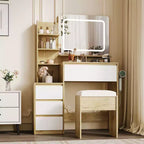 36-Inch Makeup Modern Vanity Table for Bedroom, 4 Large Drawers, 3 Lighting Modes, Storage Shelves