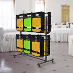 Carrello portasedie pieghevoli per uso intensivo, capacità 84 sedie o 42 sedie + 12 tavoli, ruote con blocco a 360°, telo di copertura resistente alle intemperie, corde fisse