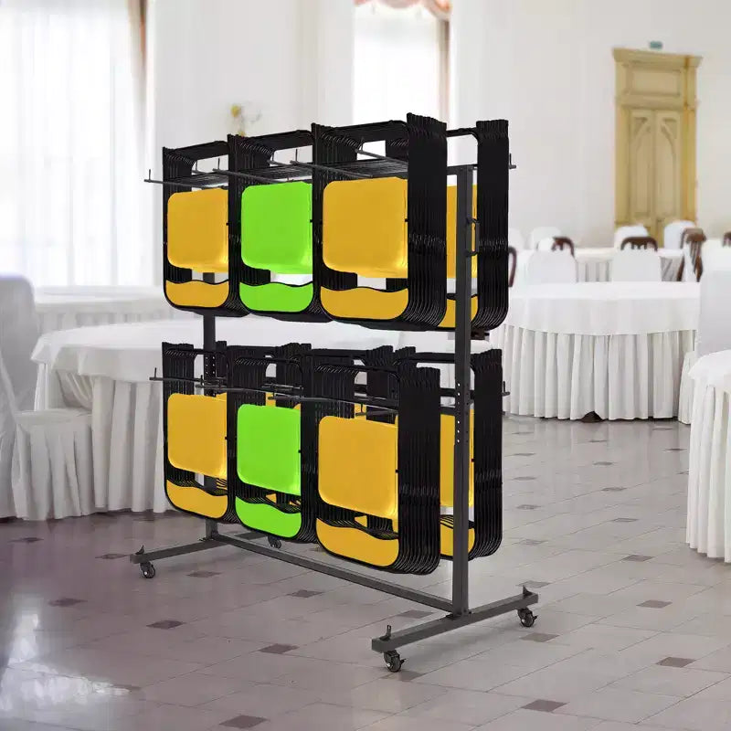 Carrello portasedie pieghevoli per uso intensivo, capacità 84 sedie o 42 sedie + 12 tavoli, ruote con blocco a 360°, telo di copertura resistente alle intemperie, corde fisse