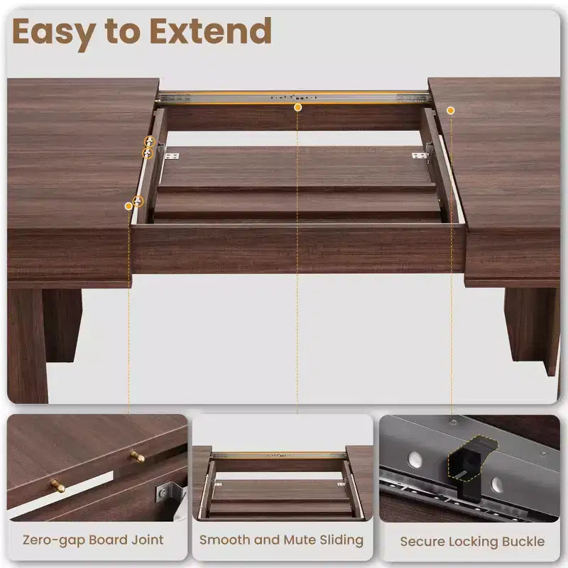 Tavolo da Pranzo Allungabile Rustico da 6-10 Posti Grande Tavolo da Cucina Rettangolare in Rovere da 160-220 cm Tavolo da Banchetto Moderno Rustico Robusta Struttura in Legno