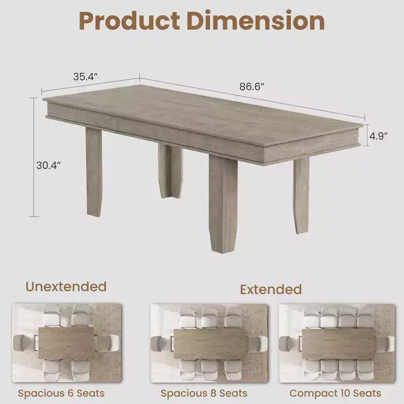Tavolo da Pranzo Allungabile Rustico da 6-10 Posti Grande Tavolo da Cucina Rettangolare in Rovere da 160-220 cm Tavolo da Banchetto Moderno Rustico Robusta Struttura in Legno