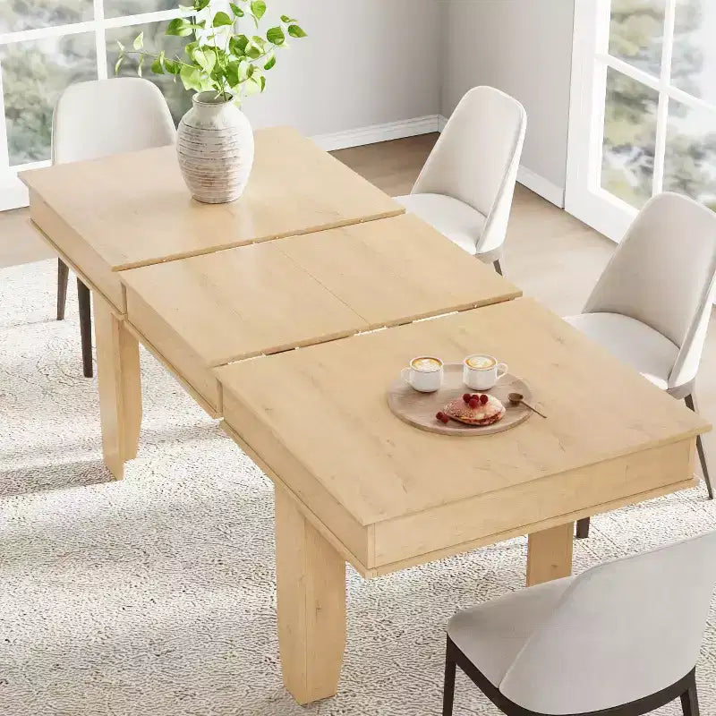Extendable Farmhouse Dining Table for 6-10  Large 63-86.6 Rectangular Oak Kitchen Table  Modern Rustic Banquet Table  Sturdy Wooden Frame