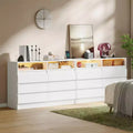 6 Drawer Dresser with LED Light and Charging Station, 2pcs Storage Chest with Power Outlet, Accent Double Dresser for Bedroom Living Room, White