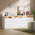 6 Drawer Dresser with LED Light and Charging Station, 2pcs Storage Chest with Power Outlet, Accent Double Dresser for Bedroom Living Room, White