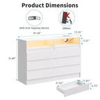 Cassettiera a 6 cassetti con luce LED e stazione di ricarica, mobile contenitore da 2 pezzi con presa di corrente, cassettiera doppia d'accento per camera da letto e soggiorno, bianca