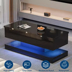 Tavolino da caffè galleggiante a LED - 120 cm con piano sollevabile grande, moderno lucido, tavolo contenitore a LED, controllo tramite APP, per soggiorno, sala da pranzo, ufficio