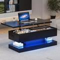 LED Floating Coffee Table - 47.2 Inch Large Lift Top, Modern High Glossy, LED Storage Table, APP Control, for Living Room Dining Room Home Office