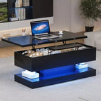LED Floating Coffee Table - 47.2 Inch Large Lift Top, Modern High Glossy, LED Storage Table, APP Control, for Living Room Dining Room Home Office