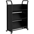 V-Shaped Metal Rolling Cart, 4 Lockable Wheels & Side Hooks, 3-Tier Storage Bookshelf, for Office, School, Home