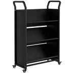 V-Shaped Metal Rolling Cart, 4 Lockable Wheels & Side Hooks, 3-Tier Storage Bookshelf, for Office, School, Home