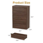 Cassettiera a 5 cassetti in noce per camera da letto, moderna cassettiera a 5 cassetti con design senza maniglie, organizer per armadio alto 109 cm per camera da letto, soggiorno, cameretta
