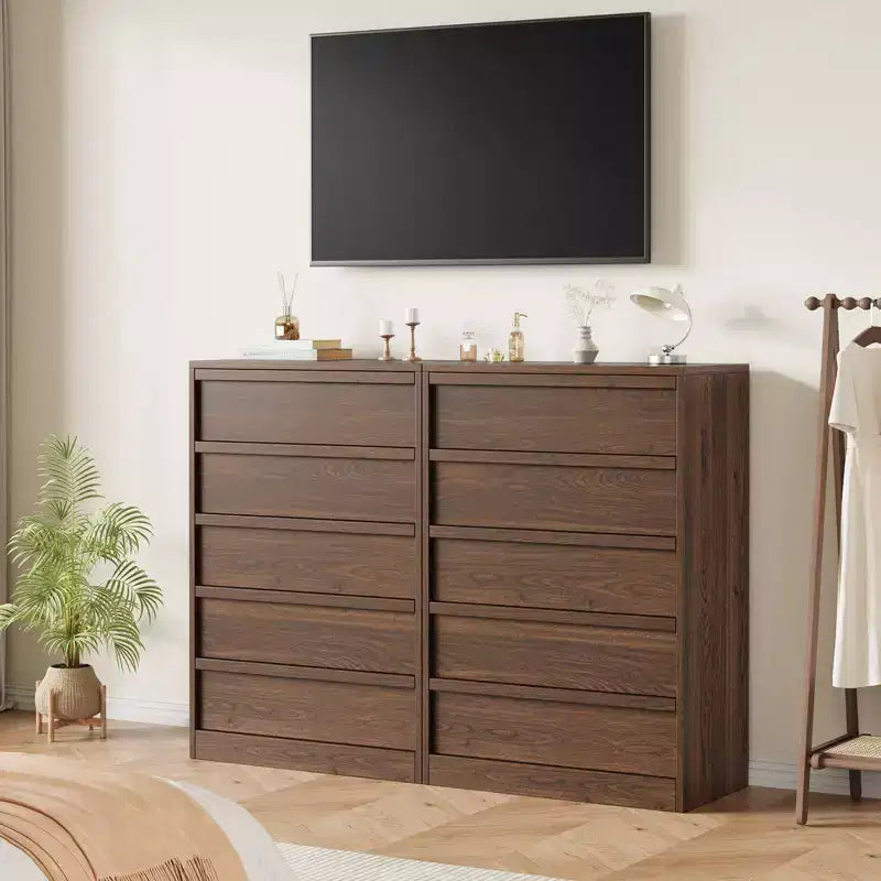 Cassettiera a 5 cassetti in noce per camera da letto, moderna cassettiera a 5 cassetti con design senza maniglie, organizer per armadio alto 109 cm per camera da letto, soggiorno, cameretta