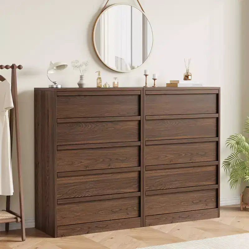 Cassettiera a 5 cassetti in noce per camera da letto, moderna cassettiera a 5 cassetti con design senza maniglie, organizer per armadio alto 109 cm per camera da letto, soggiorno, cameretta
