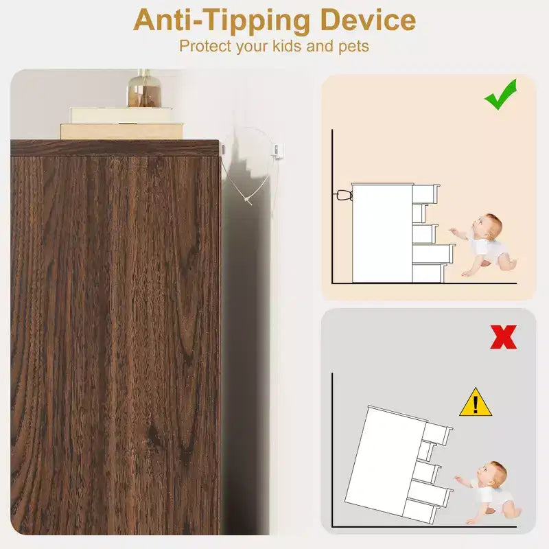 Cassettiera a 5 cassetti in noce per camera da letto, moderna cassettiera a 5 cassetti con design senza maniglie, organizer per armadio alto 109 cm per camera da letto, soggiorno, cameretta