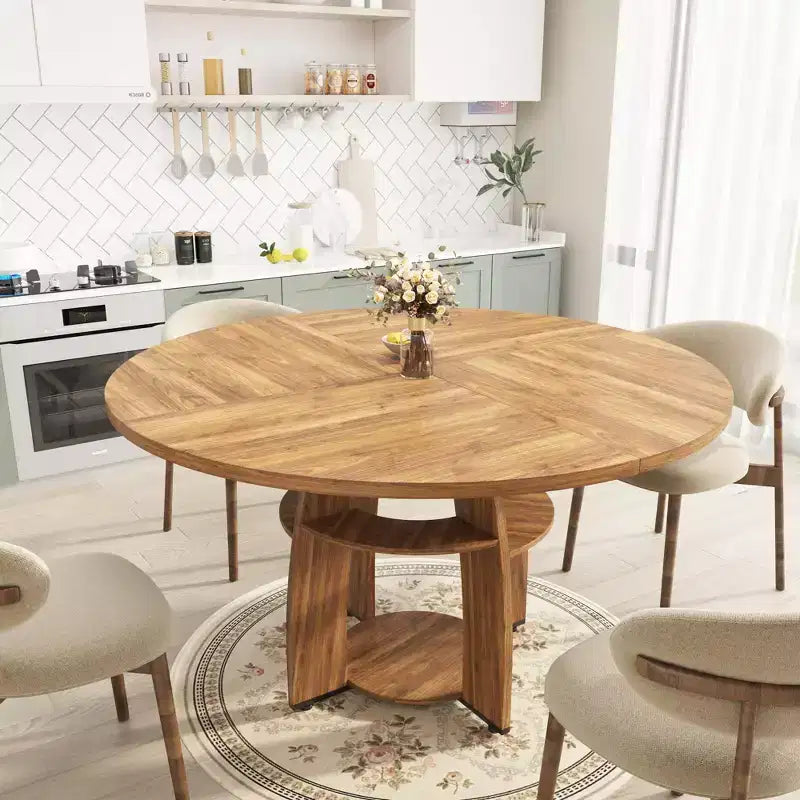 Tavolo da pranzo rotondo GustoWave 47 con ripiano portaoggetti, tavolo da cucina circolare per 4-6 persone