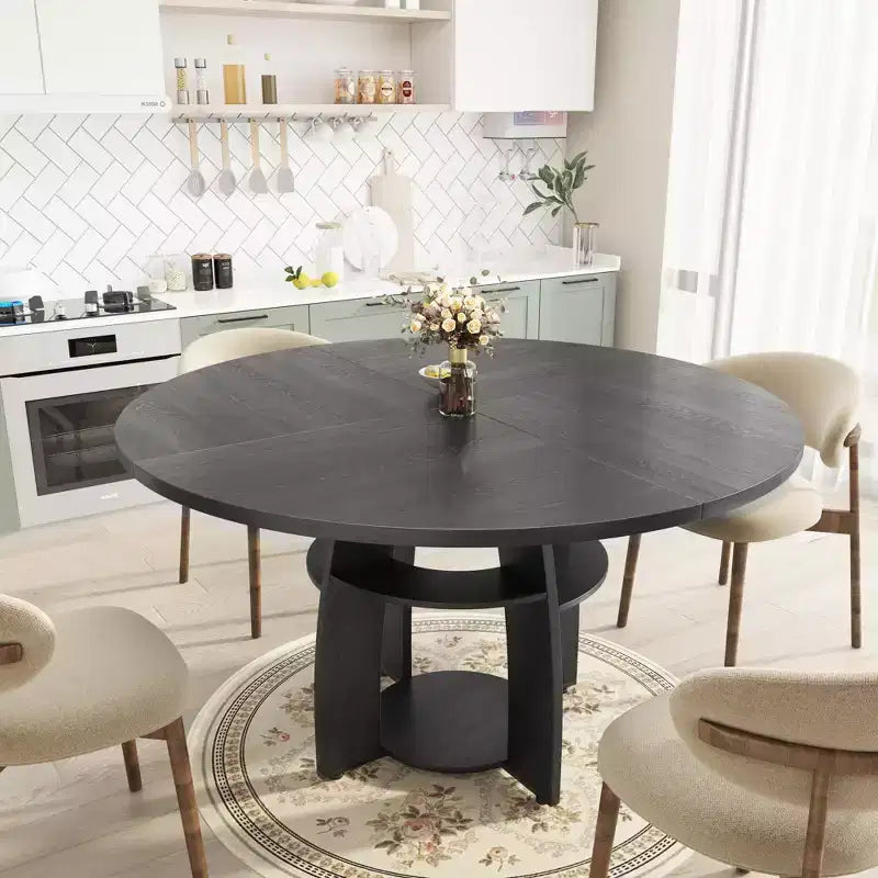 Tavolo da pranzo rotondo GustoWave 47 con ripiano portaoggetti, tavolo da cucina circolare per 4-6 persone