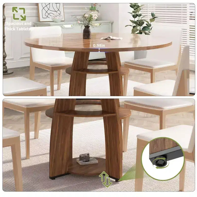 Tavolo da pranzo rotondo GustoWave 47 con ripiano portaoggetti, tavolo da cucina circolare per 4-6 persone