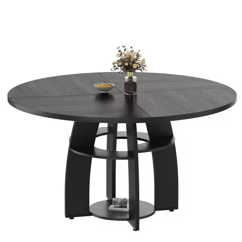 GustoWave 47 Round Dining Table with Storage Shelf, Circle Kitchen Table for 4-6