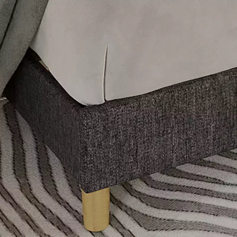 Struttura letto a piattaforma in lino imbottito Twin Size, Grigio, testiera regolabile in altezza, robuste doghe in legno e gambe di supporto, telaio in metallo, nessun materasso a molle necessario