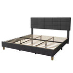 Struttura letto a piattaforma in lino imbottito Twin Size, Grigio, testiera regolabile in altezza, robuste doghe in legno e gambe di supporto, telaio in metallo, nessun materasso a molle necessario