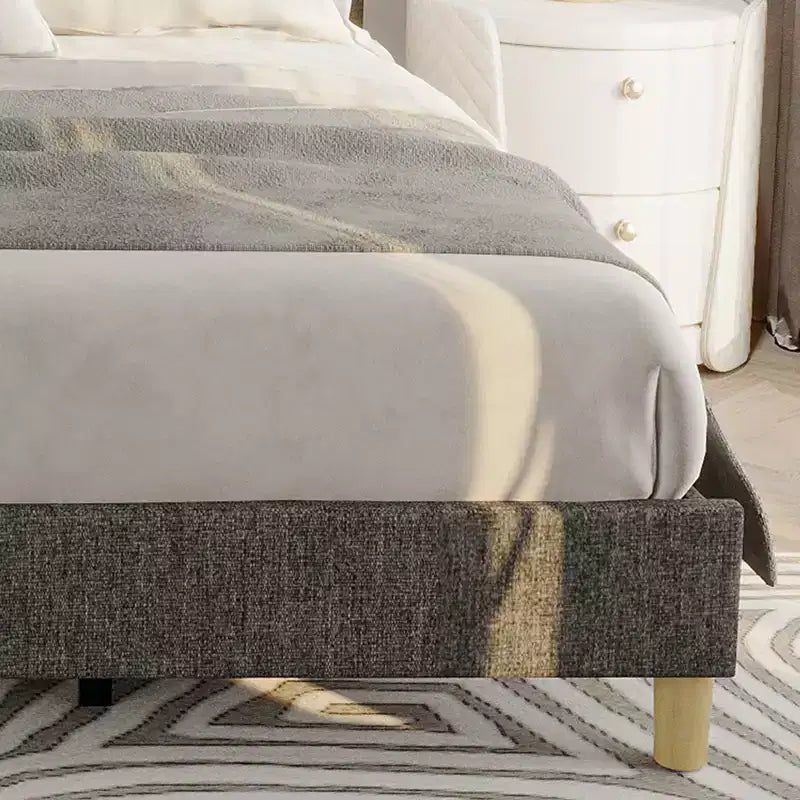 Struttura letto a piattaforma in lino imbottito Twin Size, Grigio, testiera regolabile in altezza, robuste doghe in legno e gambe di supporto, telaio in metallo, nessun materasso a molle necessario