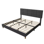 Struttura letto a piattaforma in lino imbottito Twin Size, Grigio, testiera regolabile in altezza, robuste doghe in legno e gambe di supporto, telaio in metallo, nessun materasso a molle necessario