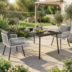 3 Piece Patio Dining Set, Outdoor All-Weather PE Wicker Conversation Set with 2 Chairs + Large Tempered Glass Table, Compact Patio Furniture