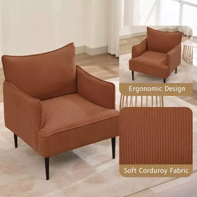 Poltrona Singola, Divano Poltrona Rivestito in Tessuto di Lino con Ampio Bracciolo Ergonomico, Cuscini Rimovibili, Struttura in Legno e Gambe in Metallo, Facile da Montare